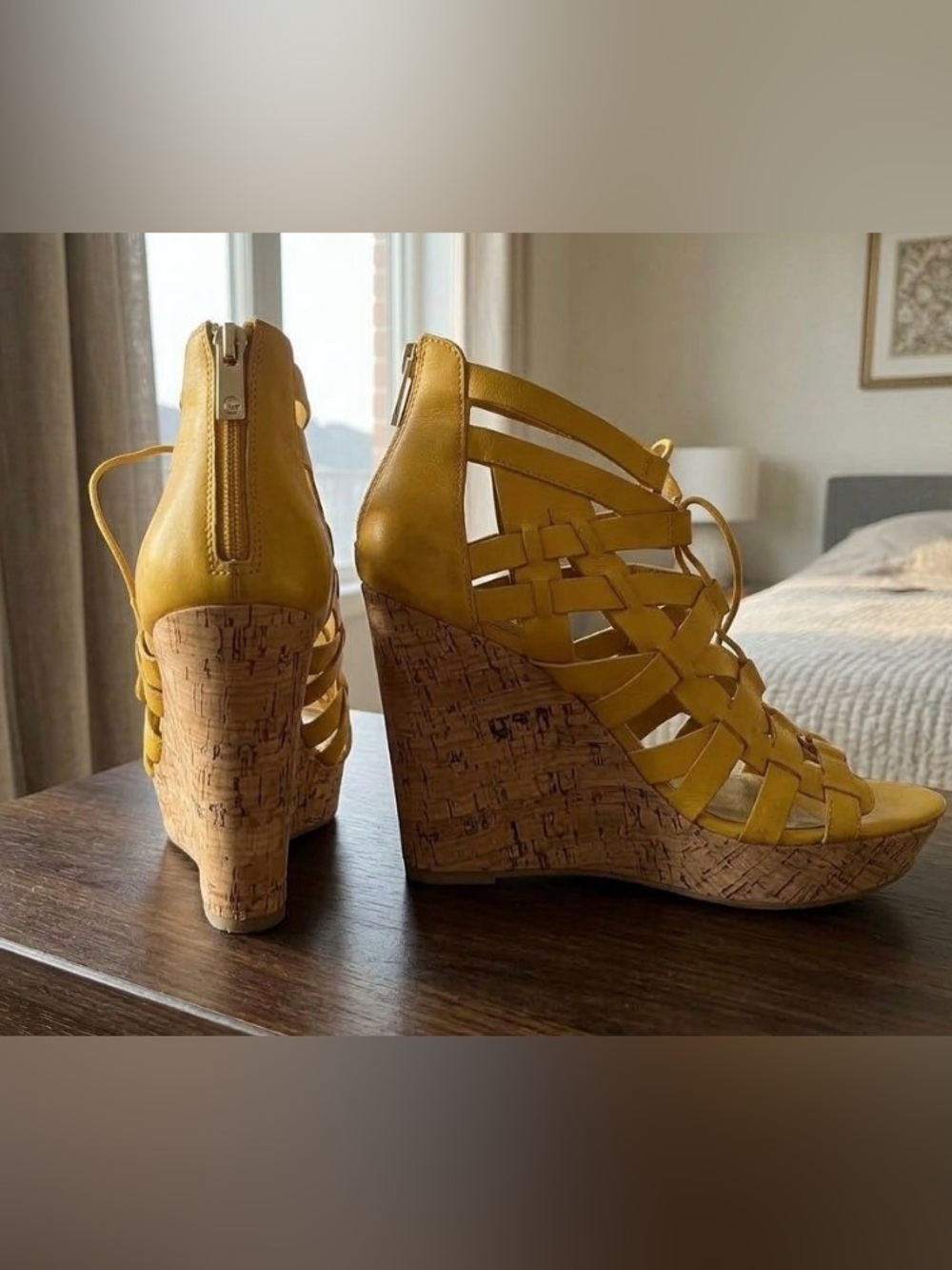 Vibrant Yellow Gladiator Wedge Sandals